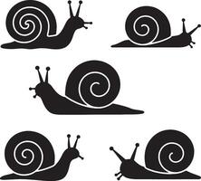 Four silhouettes of snails shell spiral design vector