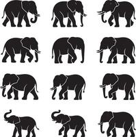 elephant silhouette icons set vector