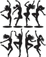 Silhouettes of graceful dancers in various poses vector