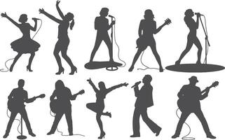 silhouettes of people singing and playing musical instruments vector