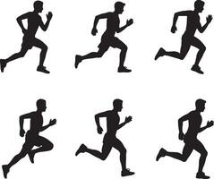 Six silhouettes of runners in motion dynamic poses vector