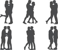 silhouettes of people kissing in different poses vector