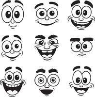 Best Nine cartoon faces showing various emotions expressions vector