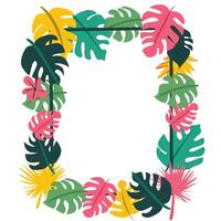 Tropical leaf frame in flat style with bright colors. Great for invitations, borders, banners, and summer-themed graphic design projects vector