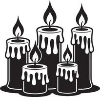 Four melted candles burning brightly together vector