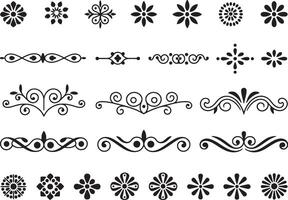 Black and white floral and swirl design elements vector