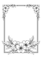A black and white drawing of a flower frame vector