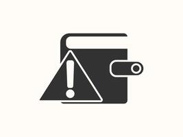 Warning wallet icon in flat style vector