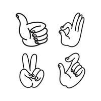 Hands isolated on a white background, Hand collection, outline illustration, Set of finger vector