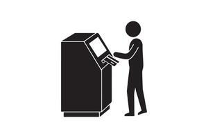 Modern ATM Machine User Icon - Silhouette of Person at ATM vector