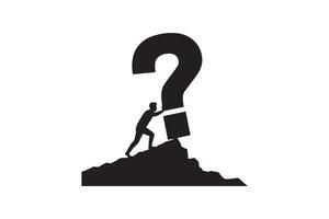 Man Pushing Question Mark Silhouette - Problem solving effort vector