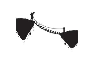 Risky Bridge Crossing Silhouette Design - Cliffs and Bridge Graphic vector