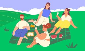 Concept of a summer picnic in nature. A group of people having a rest in the nature vector
