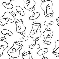 seamless pattern with a round glass for any wine drawn with several lines in line art style vector