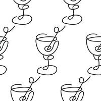 pattern with a figured martini glass with an olive inside drawn with several lines in line art style vector