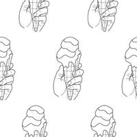 pattern with an icon of melting ice cream in a waffle cup flowing down your hands, in line art style vector