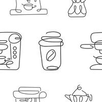 pattern with icons of various tools and equipment for different types of coffee in line art style, for logos and other designs vector