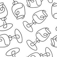 seamless pattern with a round glass for any wine drawn with several lines in line art style arranged randomly vector