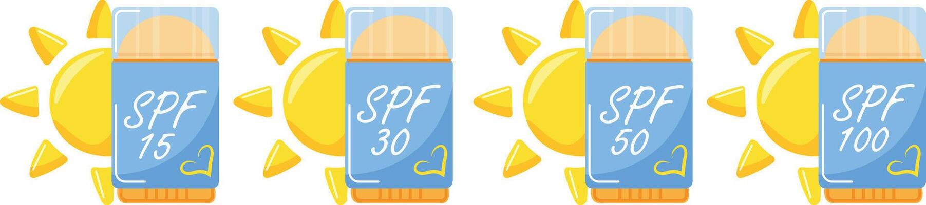 icons of a sunscreen stick in the shape of a deodorant for sun protection and a sun on the side, for summer designs