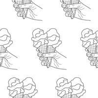 pattern with an ice cream icon, namely two cones in a waffle cup held by one hand in line art style vector