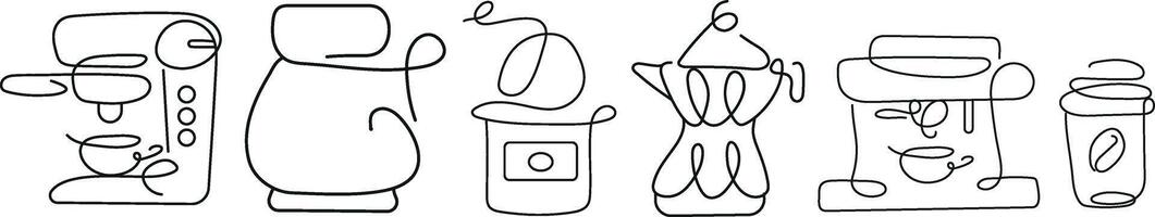 set of icons of various tools and equipment for different types of coffee in line art style, for logos and other designs vector