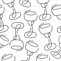 seamless pattern with tulip-shaped drinking glasses for various drinks drawn with several lines in line art style arranged randomly vector