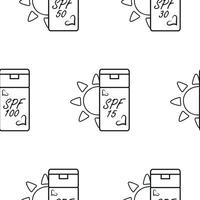 pattern of sunscreen icons in a compact rectangular jar with different levels of sun protection, in line art style vector