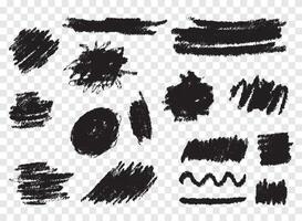 Hand drawn chalk texture set. charcoal design element. Coal stain for banner, background. Scribble black smudges, dirty brush strokes vector