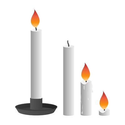 Burning Candles Decoration. Aromatic Candles on White Background. Candles with Candle Holders.