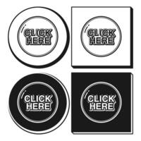 Click Here Button Flat Black and Outline Style. Simple Click Here Button. Button Icon on White Background. vector