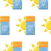 pattern of colored icons of sunscreen in a compact rectangular jar with different levels of sun protection vector