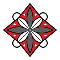 a red and black geometric design with a central flower vector