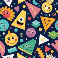 a colorful pattern with cartoon faces and shapes vector
