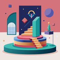 an illustration of a staircase with a building in the background vector