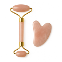 Revitalizing skincare routine with rose quartz roller transparent background spa environment close-up view png