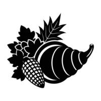 a black and white image of a cornucopia with leaves vector