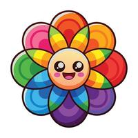 a cartoon flower with a rainbow face vector