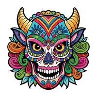 colorful skull with horns and horns on white background vector