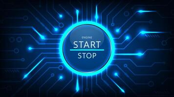 Technology abstract High-tech start button connection system line circuit board with dark blue background vector