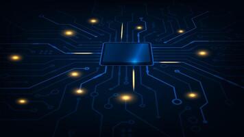 Futuristic technology concept processor with circuit on blue background vector