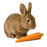 Cute rabbit with carrot on transparent background in nature setting close-up view for animal enthusiasts png