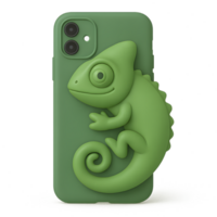 3d render of chameleon phone case with transparent background playful design in nature environment png