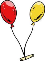 Red and Yellow Hand-Drawn Balloons with Strings vector