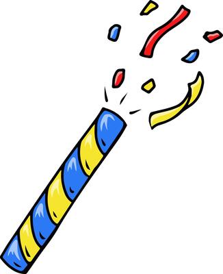 Cartoon party popper with colorful confetti explosion