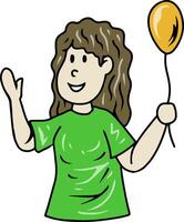 Cartoon Illustration of Woman Holding Yellow Balloon vector