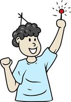 Cartoon Man Celebrating with Sparkler vector