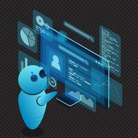 Isometric seo analysis. Search engine optimization analysis concept. Digital technology website. Isometric technology vector