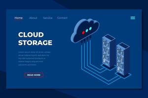 Cloud computing isometric landing page. Cloud storage server. Cloud computing online database technology. Isometric technology vector
