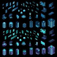 Large set of isometric computer technology. Isometric set server equipment. Modern technology concept for cloud computing, datacenter, database. Isometric technology, vector