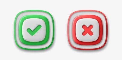 Green tick of approval and red cross of prohibition isolated on light background. vector